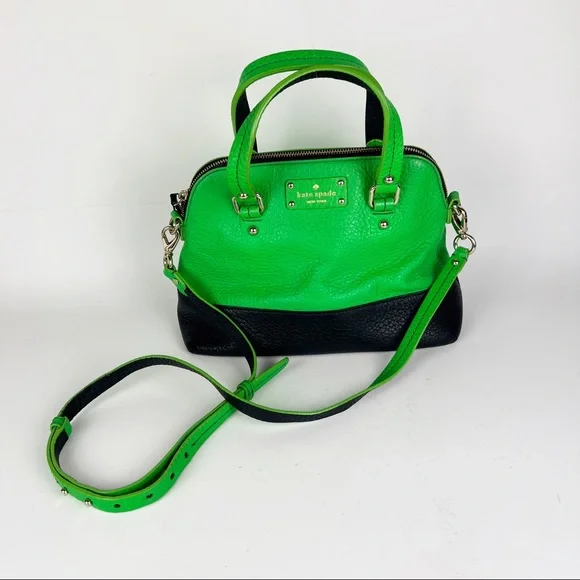 ate Spade Grove Court Stripe Maise Satchel Crossbody Leather Bag Green Navy - Picture 9 of 12